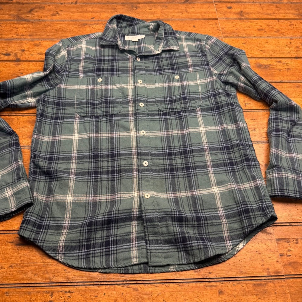 Aeropostale Plaid Flannel Long Sleeve Button‎ Up Shirt Green Navy Women's Small